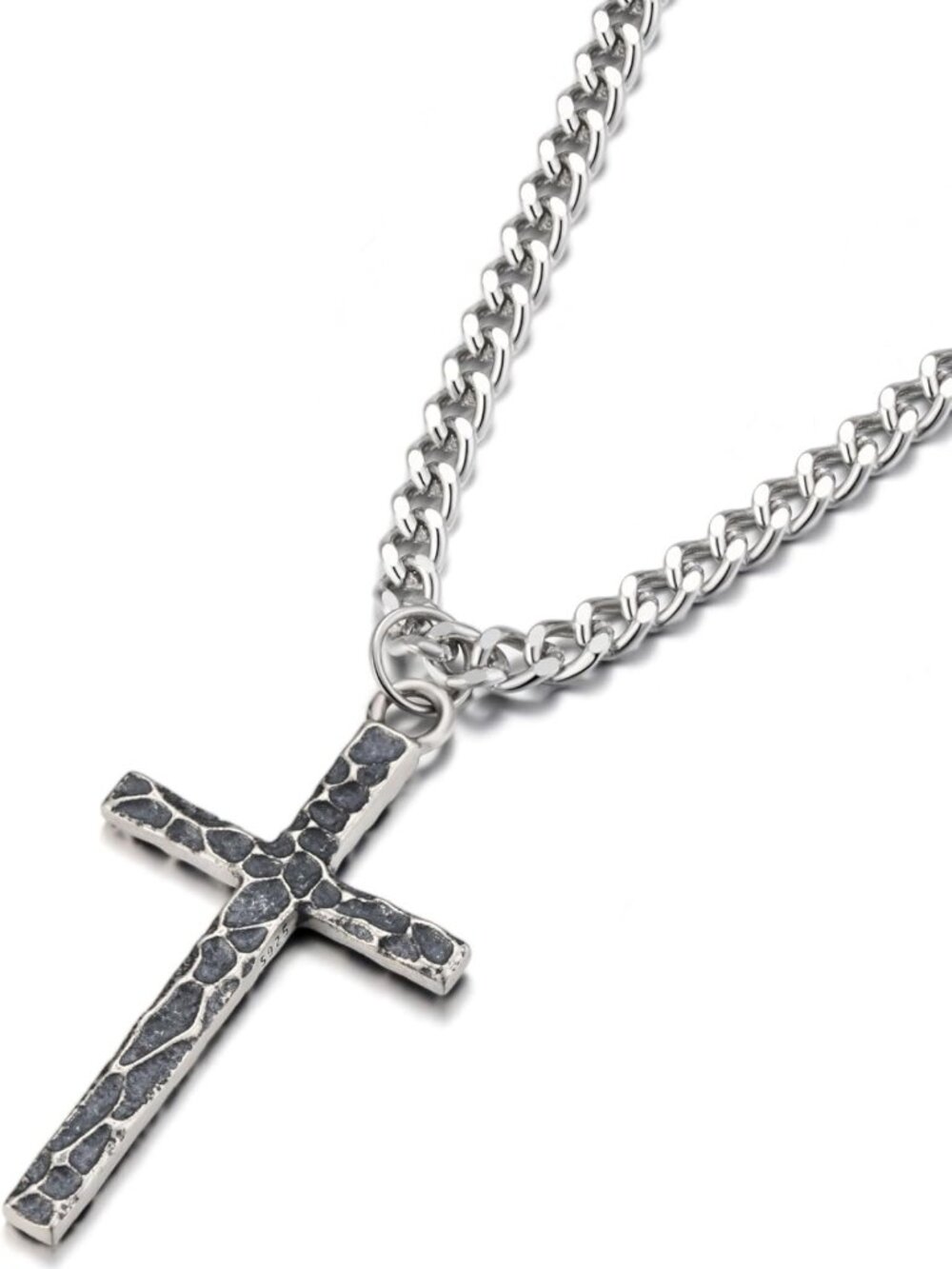 925 Sterling Silver Cross Necklace for Men & Women - Vintage Hammered Pendant